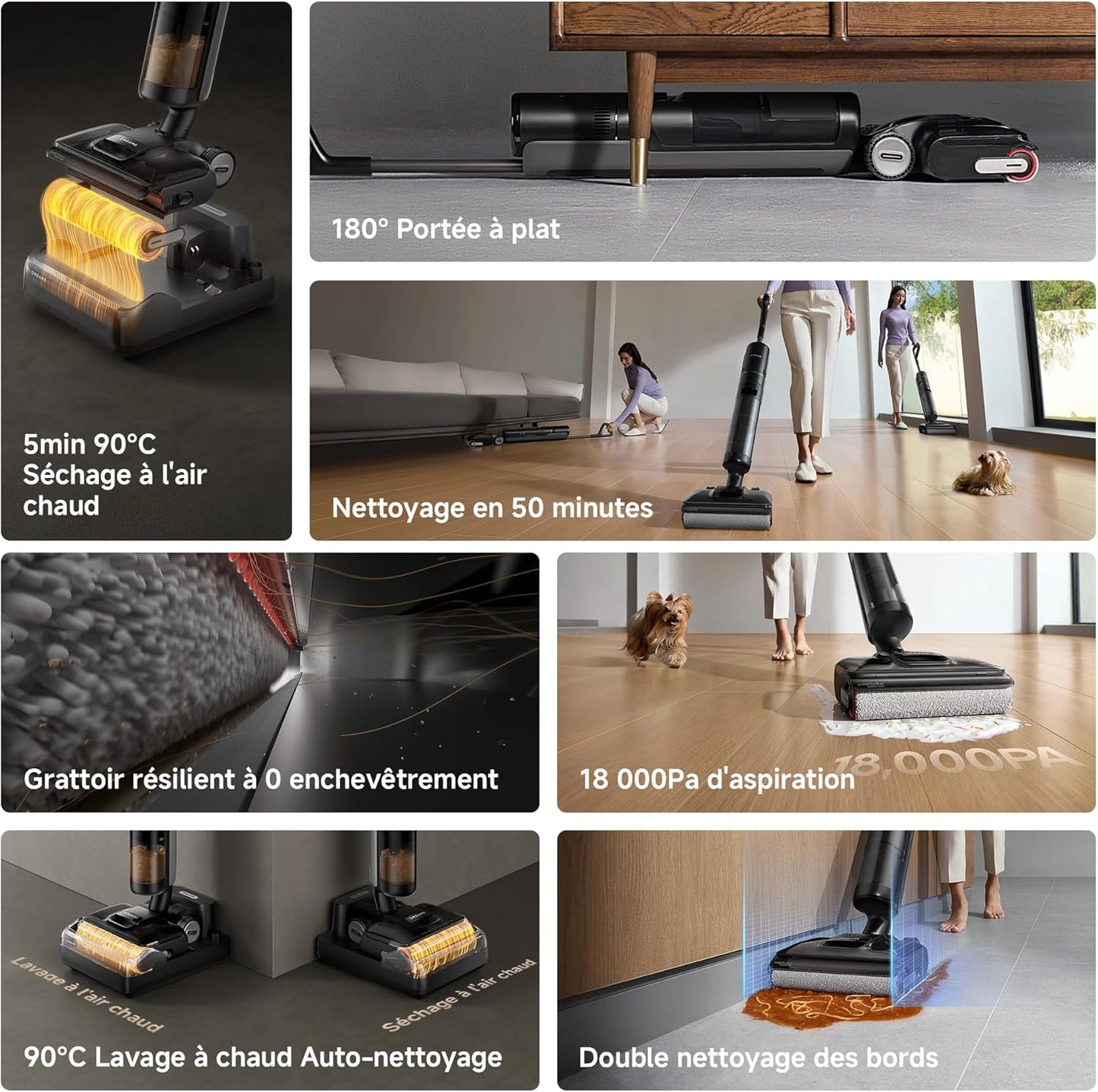 DREAME H12 Pro FlexReach Aspirateur Laveur, portée à Plat à 180°