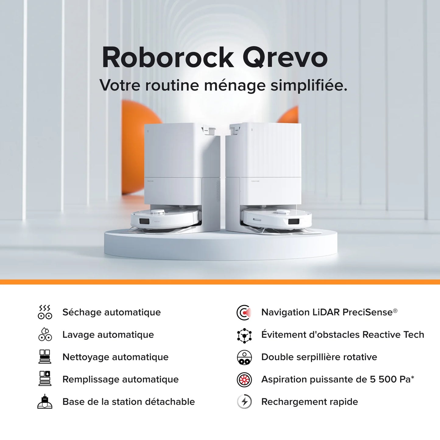 Roborock Qrevo Robot Aspirateur Laveur avec Station Multifonction