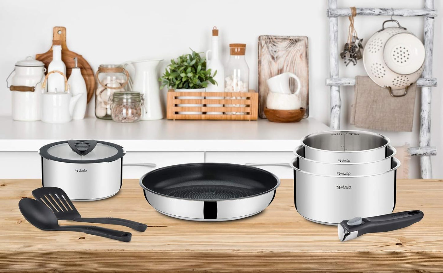 Seb Compact Inox L953SK04 - Batterie de Cuisine Induction 20 Pièces