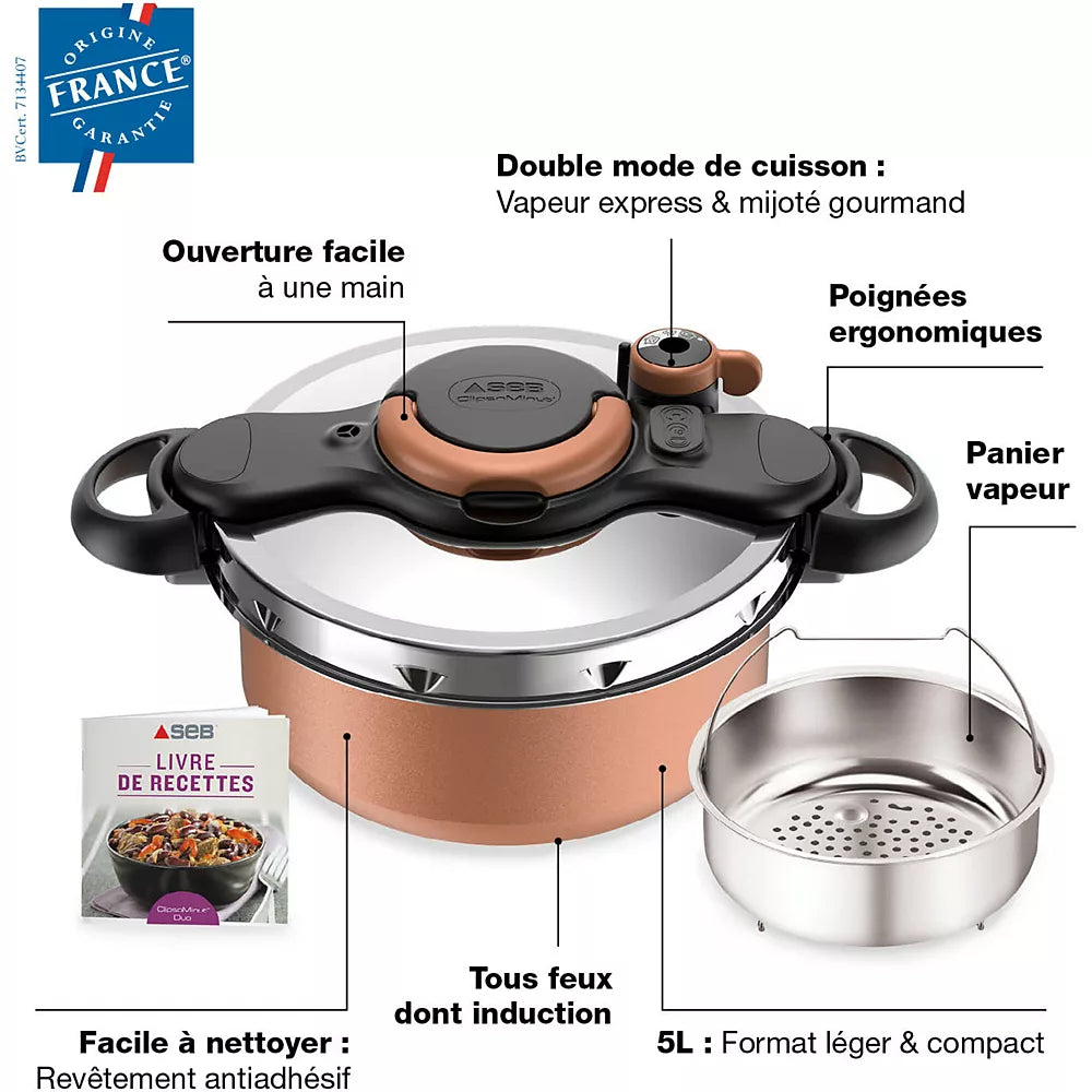 Cocotte SEB ClipsoMinut' Duo Copper 5L