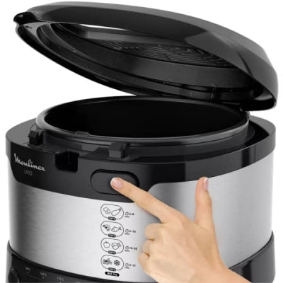 Capacité huile 3.3 L Surface froide Non Système permettant de lever et baisser le panier Oui Voyant lumineux Oui Coloris Noir Capacité frites 2 kg Puissance 2100 W