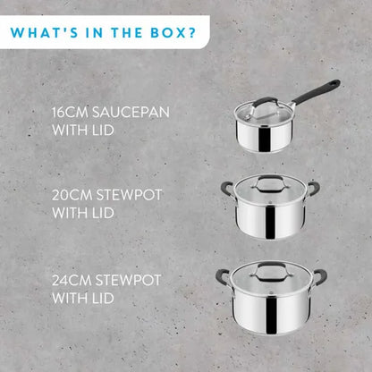 Batterie de cuisine 3 pièces en inox Jamie Oliver Home Cook (casserole, marmites + couvercles)