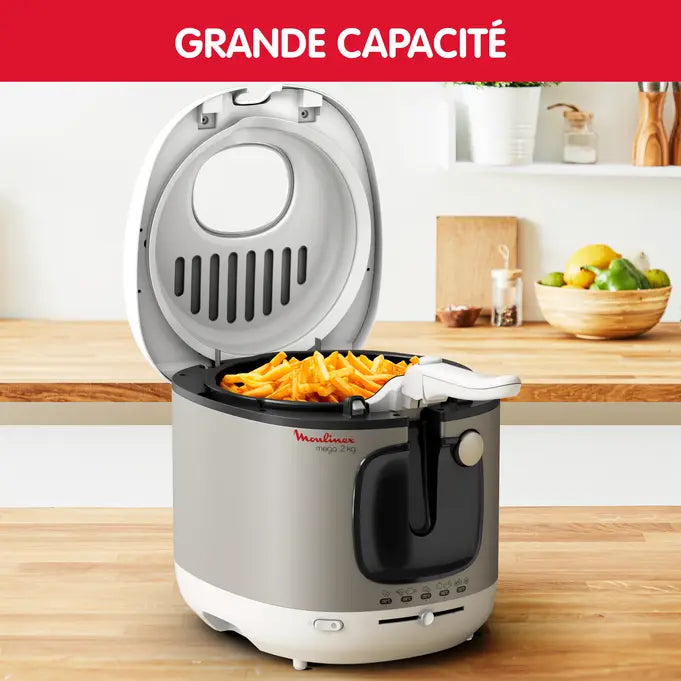 Moulinex Méga XXL, Friteuse électrique, Grande capacité 2Kg, cuve amovible, Thermostat règlable