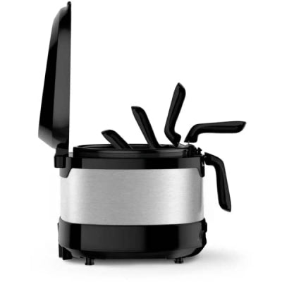 Capacité huile	3.3 L Surface froide	Non Système permettant de lever et baisser le panier	Oui Voyant lumineux	Oui Coloris	Noir Capacité frites	2 kg Puissance	2100 W