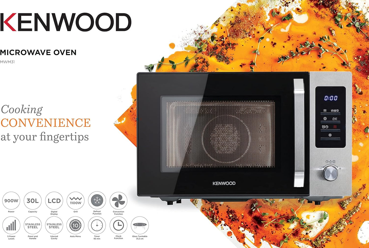 Micro-ondes Kenwood 30L avec Grill et Convection MWM31.000BK Noir/Argen
